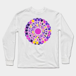 Repeated elements in round geometric ornament in random bright neon colors Long Sleeve T-Shirt